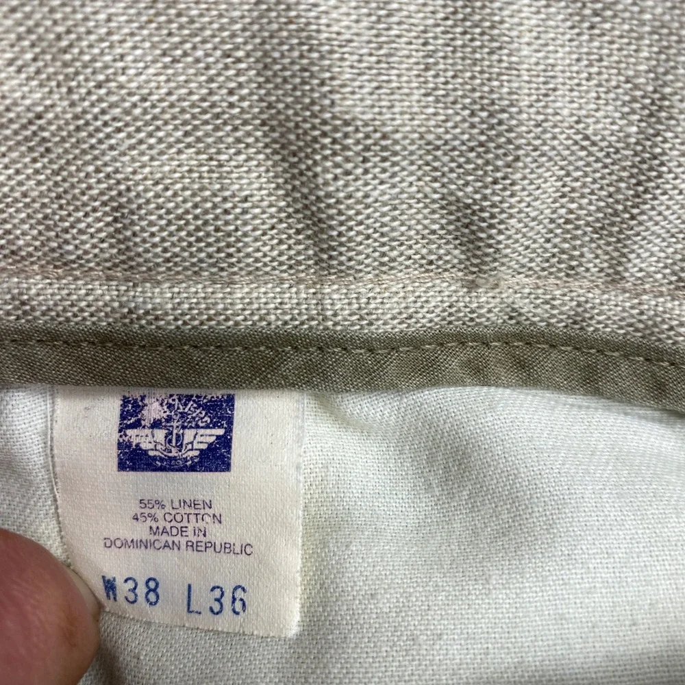 Dockers Linen Cotton Pleated Pants Mens 38x36 Beige Khaki Cuffed Summer Trousers